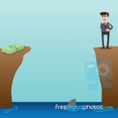 Cartoon Desperate Businessman Looking At Money Stock Image