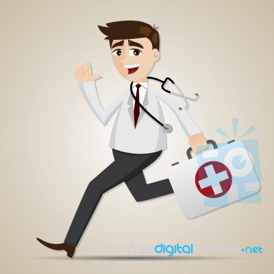 Cartoon Doctor Running With First Aid Box Stock Image