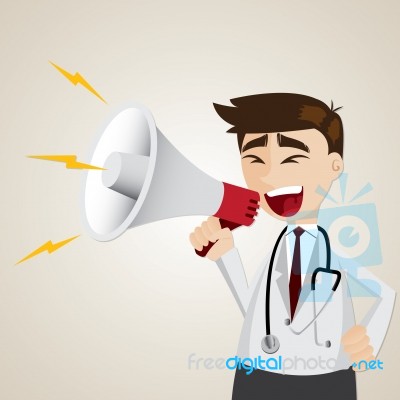 Cartoon Doctor Using Megaphone Stock Image