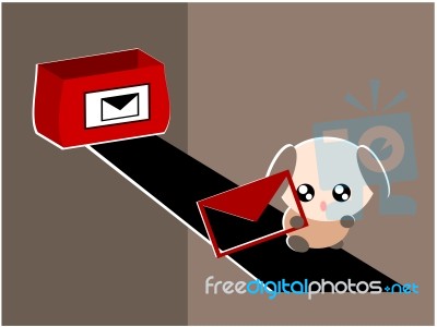 Cartoon Dog With E-mail Illustration Stock Image