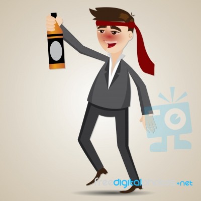 Cartoon Drunk Businessman With Alcohol Bottle Stock Image