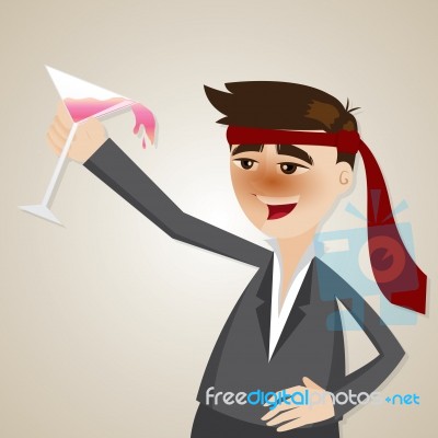 Cartoon Drunk Businessman With Glass Of Cocktail Stock Image