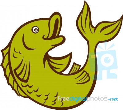 Cartoon Fish Jumping Side Stock Image