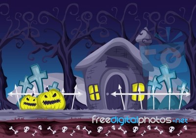 Cartoon  Halloween Background With Separated Layers For Game And Animation Stock Image