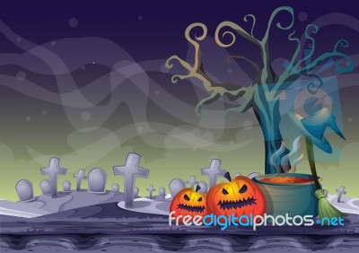 Cartoon  Halloween Background With Separated Layers For Game And Animation Stock Image