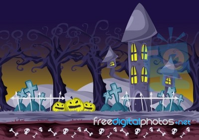 Cartoon  Halloween Background With Separated Layers For Game And Animation Stock Image