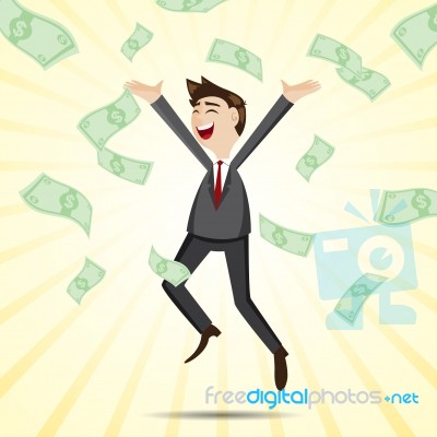 Cartoon Happy Businessman Jumping With Money Stock Image