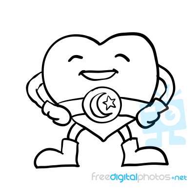 Cartoon Heart With Crescent Star Belt -  Character Design Stock Image