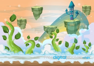 Cartoon  Heaven Landscape With Separated Layers For Game And Animation Stock Image