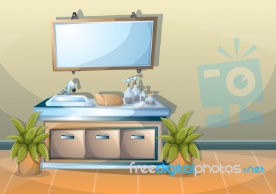 Cartoon  Illustration Interior Bathroom Stock Image