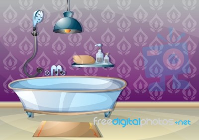 Cartoon  Illustration Interior Bathroom Stock Image