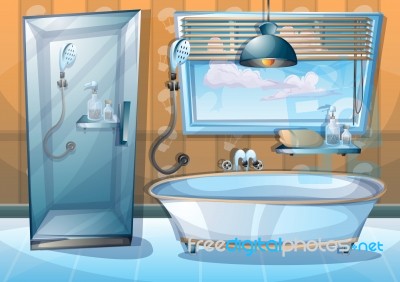 Cartoon  Illustration Interior Bathroom Stock Image