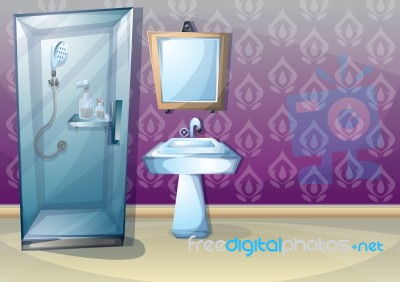 Cartoon  Illustration Interior Bathroom Stock Image