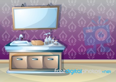 Cartoon  Illustration Interior Bathroom Stock Image