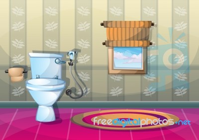 Cartoon  Illustration Interior Bathroom Stock Image