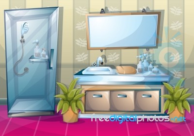 Cartoon  Illustration Interior Bathroom Stock Image