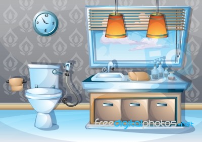 Cartoon  Illustration Interior Bathroom Stock Image