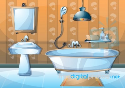 Cartoon  Illustration Interior Bathroom Stock Image