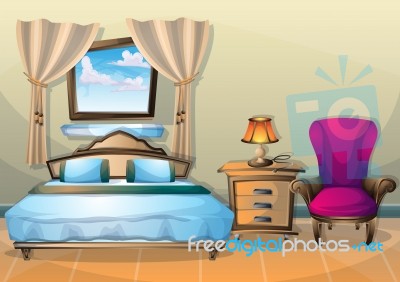 Cartoon  Illustration Interior Bedroom Stock Image