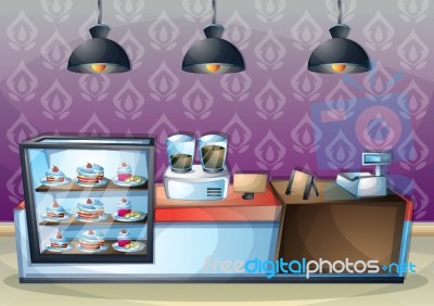 Cartoon  Illustration Interior Cafe Room With Separated Layers Stock Image