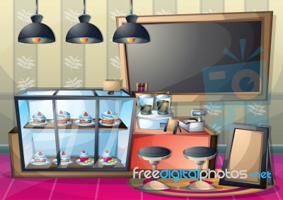 Cartoon  Illustration Interior Cafe Room With Separated Layers Stock Image