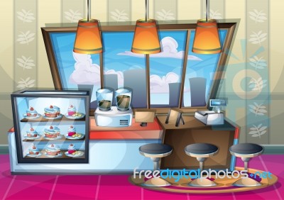 Cartoon  Illustration Interior Cafe Room With Separated Layers Stock Image