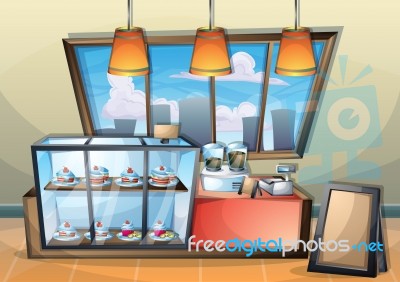 Cartoon  Illustration Interior Cafe Room With Separated Layers Stock Image