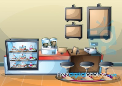 Cartoon  Illustration Interior Cafe Room With Separated Layers Stock Image