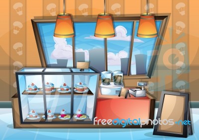 Cartoon  Illustration Interior Cafe Room With Separated Layers Stock Image