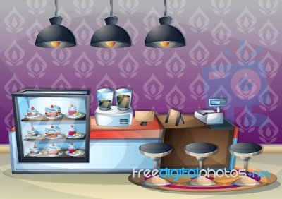 Cartoon  Illustration Interior Cafe Room With Separated Layers Stock Image