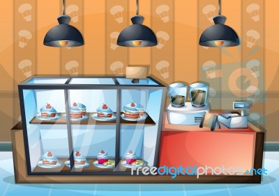 Cartoon  Illustration Interior Cafe Room With Separated Layers Stock Image