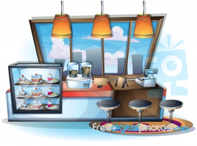 Cartoon  Illustration Interior Cafe Room With Separated Layers Stock Image