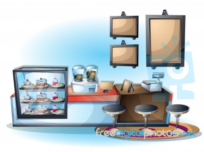 Cartoon  Illustration Interior Cafe Room With Separated Layers Stock Image