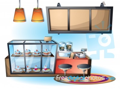 Cartoon  Illustration Interior Cafe Room With Separated Layers Stock Image