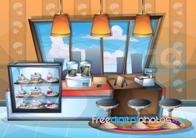 Cartoon  Illustration Interior Cafe Room With Separated Layers Stock Image