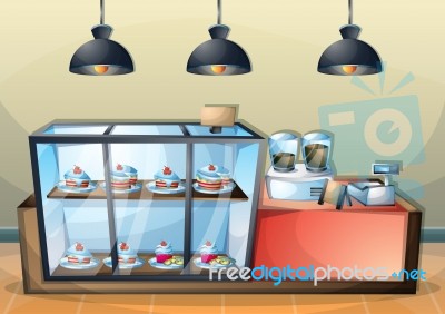 Cartoon  Illustration Interior Cafe Room With Separated Layers Stock Image