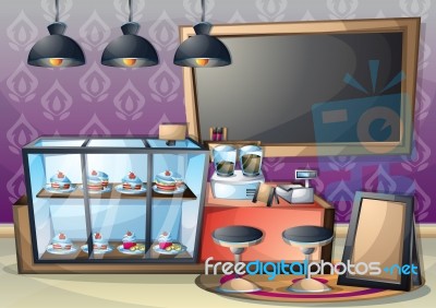 Cartoon  Illustration Interior Cafe Room With Separated Layers Stock Image