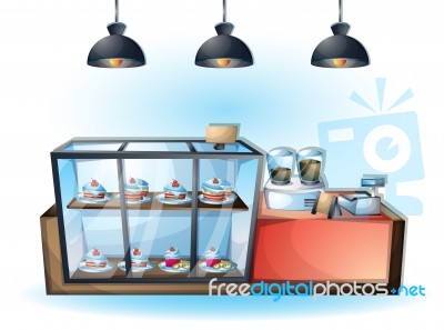 Cartoon  Illustration Interior Cafe Room With Separated Layers Stock Image