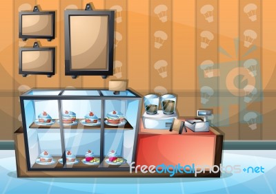 Cartoon  Illustration Interior Cafe Room With Separated Layers Stock Image