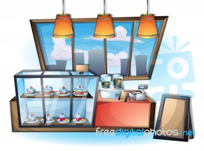 Cartoon  Illustration Interior Cafe Room With Separated Layers Stock Image