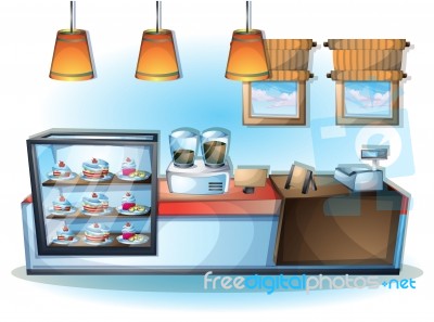 Cartoon  Illustration Interior Cafe Room With Separated Layers Stock Image