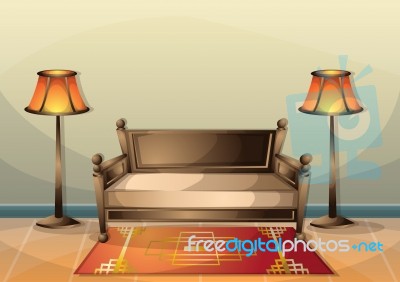 Cartoon  Illustration Interior Chinese Room With Separated Layers Stock Image