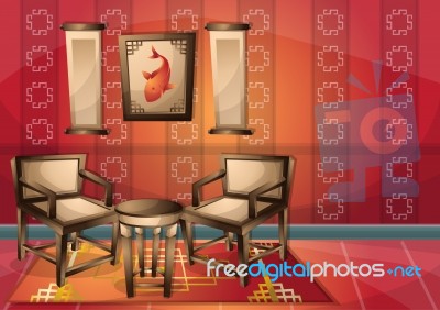 Cartoon  Illustration Interior Chinese Room With Separated Layers Stock Image