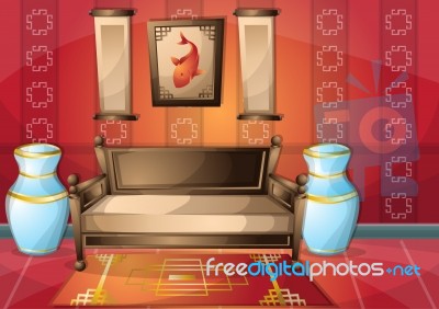 Cartoon  Illustration Interior Chinese Room With Separated Layers Stock Image