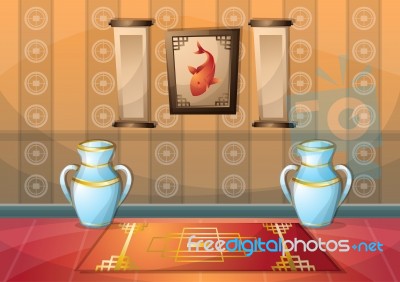 Cartoon  Illustration Interior Chinese Room With Separated Layers Stock Image