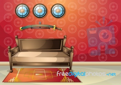 Cartoon  Illustration Interior Chinese Room With Separated Layers Stock Image