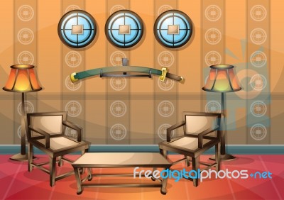 Cartoon  Illustration Interior Chinese Room With Separated Layers Stock Image