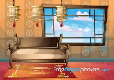 Cartoon  Illustration Interior Chinese Room With Separated Layers Stock Image