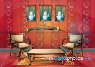 Cartoon  Illustration Interior Chinese Room With Separated Layers Stock Image