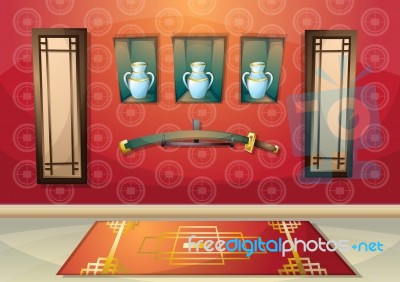 Cartoon  Illustration Interior Chinese Room With Separated Layers Stock Image